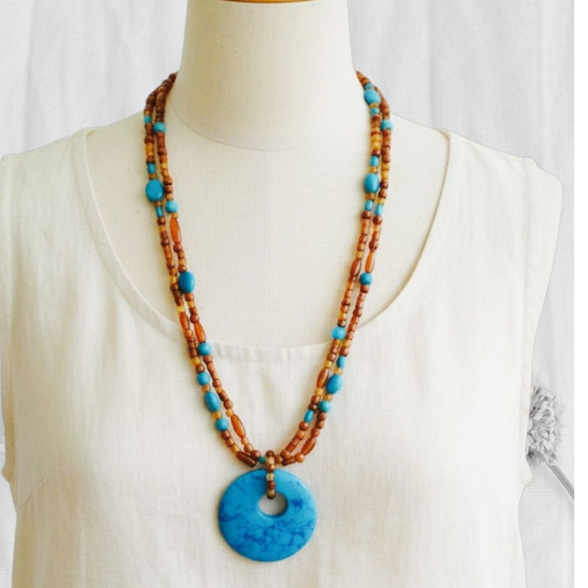 Coldwater Creek Double Strand Multicolor Beaded Turquoise Pendant Necklace 20 In 18$